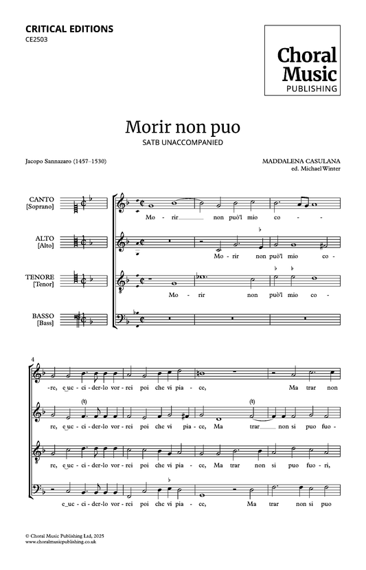 Morir non può 'l mio core (Maddalena Casulana, ed. Michael Winter)