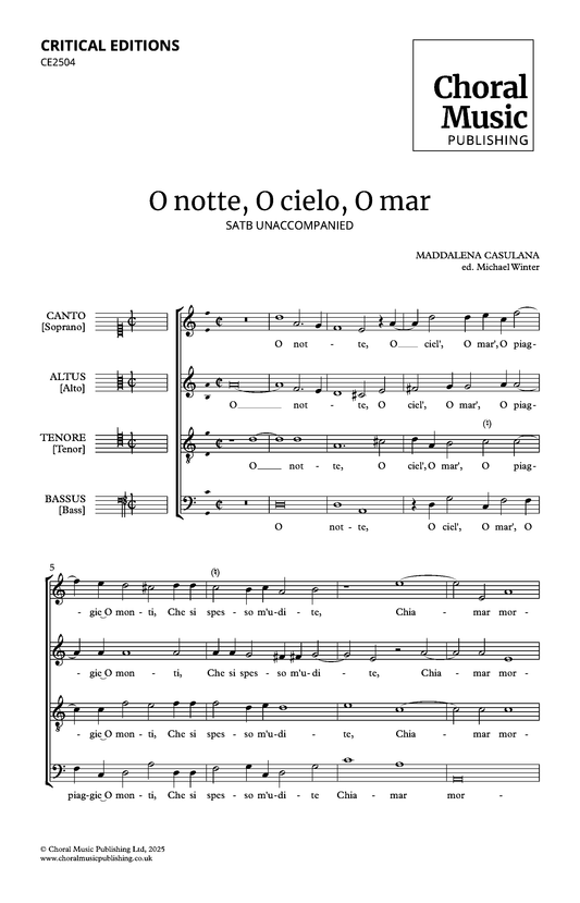 O notte, O cielo, O mar (Maddalena Casulana, ed. Michael Winter)
