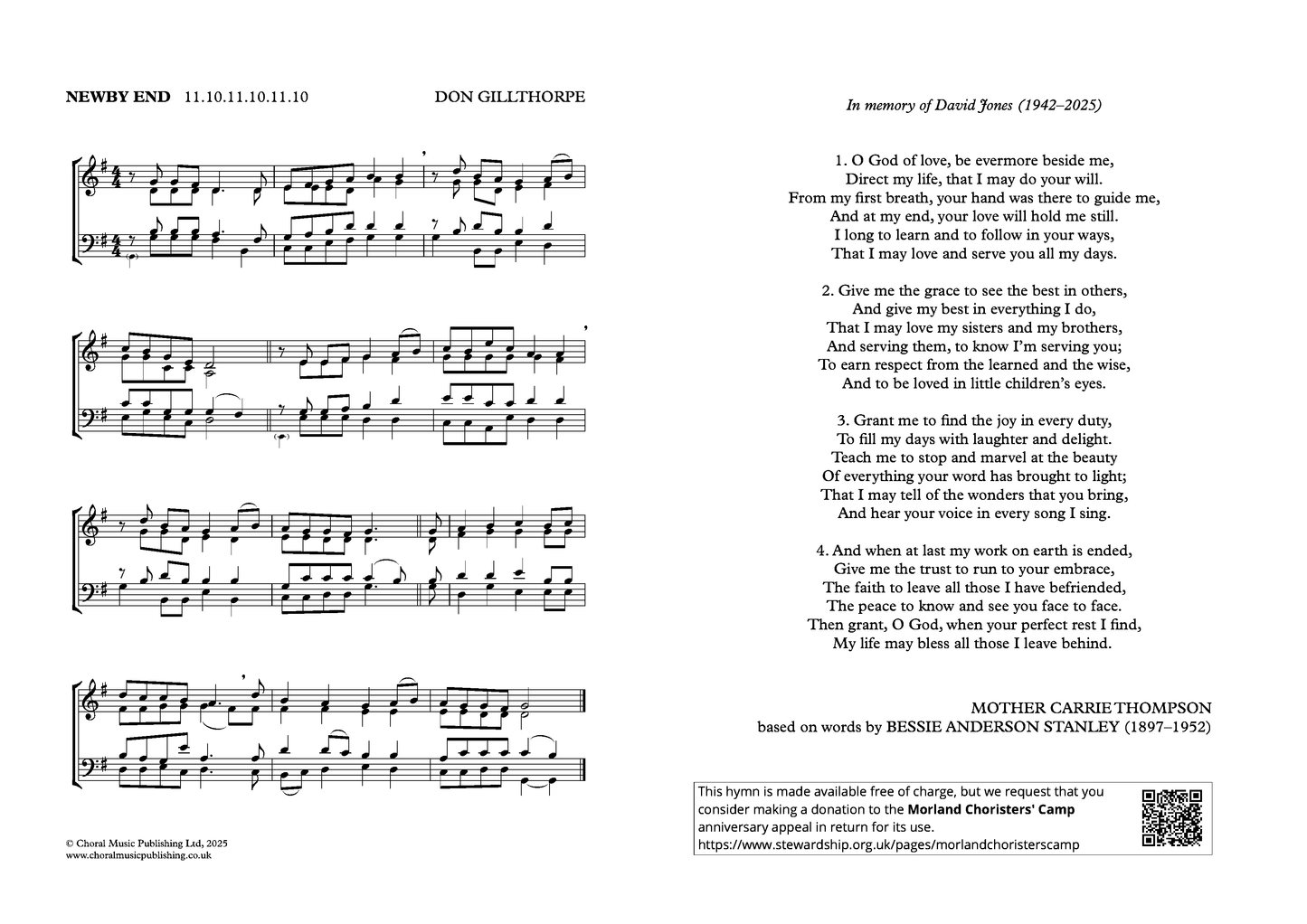 [Hymn] O God of love, be evermore beside me (Tune: Newby End)